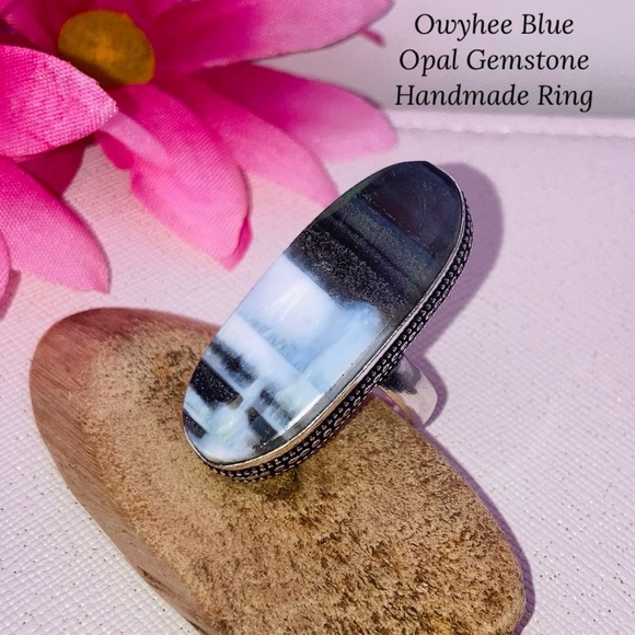 Memorizing Owyhee Blue Opal Gemstone Handmade Ring - Picture 2 of 7